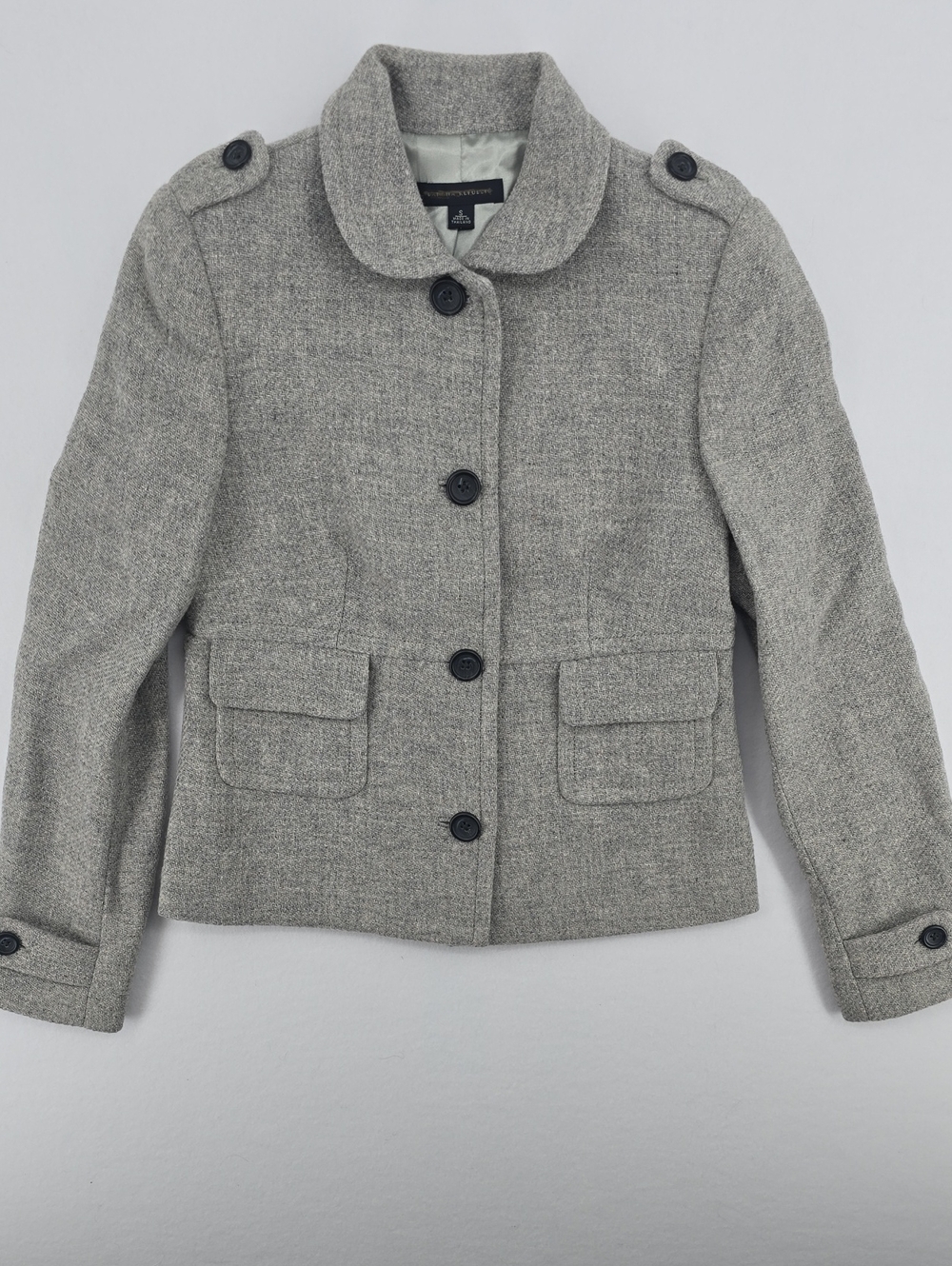 Vintage Banana Republic Gray Wool Blend Cropped Military Jacket Coat